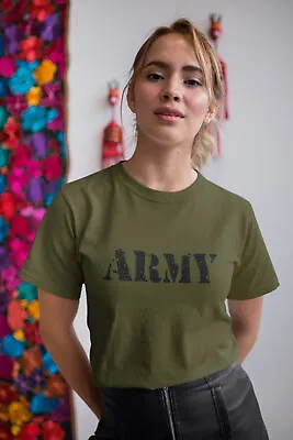 Buy Womens Military TShirt ARMY Stamp Stencil War Hen Fancy Dress USA ORGANIC Cotton • 8.95£