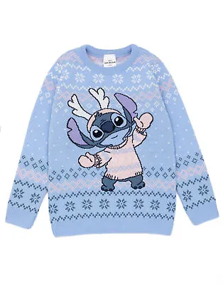 Buy Disney Lilo & Stitch Kids Christmas Jumper | Blue Graphic Xmas Knitted Sweater • 33.95£