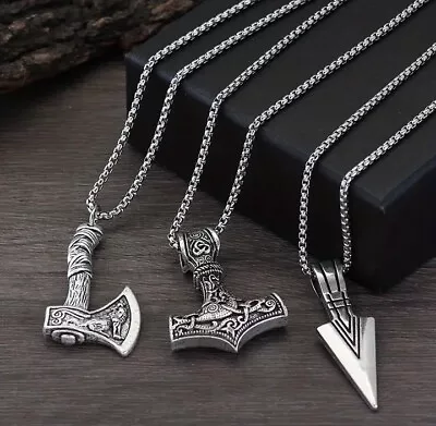 Buy Viking Axe Necklace Chain Gothic Silver Pendant Stainless Steel Jewellery X3 Set • 10.99£