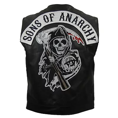 Buy Mens Sons Of Anarchy Vest Leather Jacket Motorcycle SOA Vests Jackets Tops 2023 • 60£