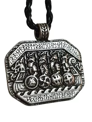 Buy Longboat Pendant Drakkar Talisman Rune Norse Viking Leather Corded Jewellery • 12.95£