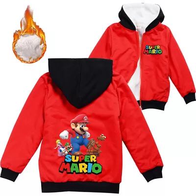 Buy Super Mario Hooded Kids Fleece Zip Jacke Boys Girls Warm Sweatshirt Age 3-12 Yrs • 15.99£