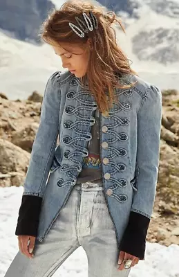 Buy FREE PEOPLE Seamed And Structured Military Denim Jacket | Size XS • 38£