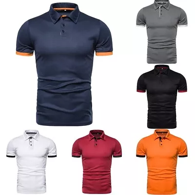 Buy T-Shirts Men Tops Leightweight Muscle Shirt Short Sleeve Sports Turn-down Collar • 16.85£