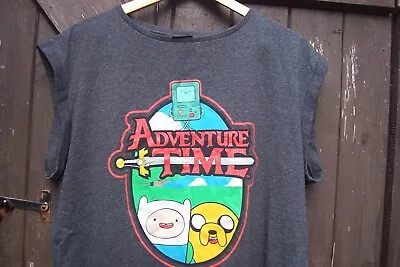 Buy Ladies Adventure Time Cartoon Network Black Sleeveless  T Shirt ( Size 20 ) • 12£