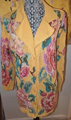 Buy Vintage 90's TOGETHER Cardigan Sweater Size MEDIUM Yellow Floral Button Front  • 18£