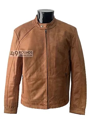 Buy Men's Tan Leather Jacket Designer Biker Style Lambskin Leather Jacket P-380 • 41.65£