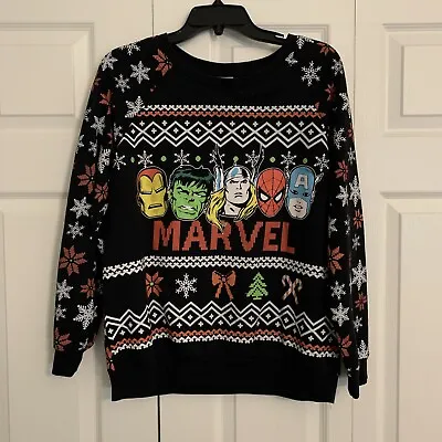Buy Marvel Women’s L Juniors 11-13 Sweatshirt Black Christmas Ugly Sweater    F • 18.94£