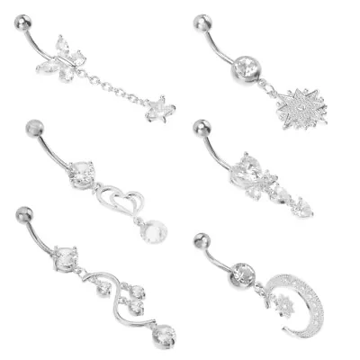 Buy  6 Pcs Crystal Belly Button Ring Women’s Jewelry Navel Nail Good Mood • 9.49£
