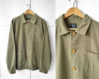 Buy Washed French Chore Jacket Herringbone - 60s Style Vintage - Army Green • 59.95£
