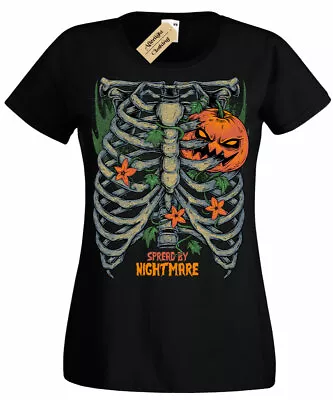 Buy Pumpkin Heart T-Shirt Ribcage Halloween Nightmare Gothic Womens Ladies • 11.95£
