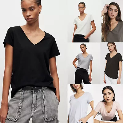 Buy All Saints Womens Emelyn Tonic T Shirt Designer V-Neck Soft Cotton Tee Top • 18.99£