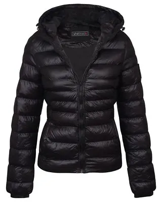 Buy Womens Winter Padded Quilted Glossy Outdoor Puffer Hooded Jacket Coat UK8-16 • 24.99£