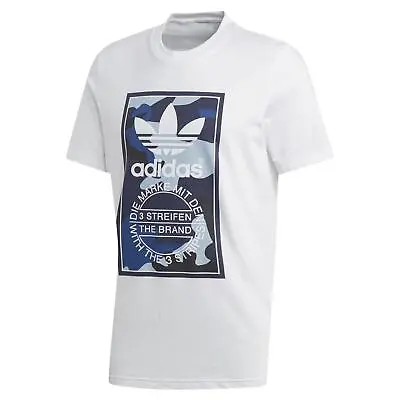 Buy Adidas ORIGINALS MEN'S CAMOUFLAGE TONGUE LABEL T-SHIRT TEE WHITE TREFOIL BLUE • 11.99£