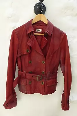 Buy Womens Real Leather Biker Jacket Size 12 Red Top Shop Moto Good Condition • 99£