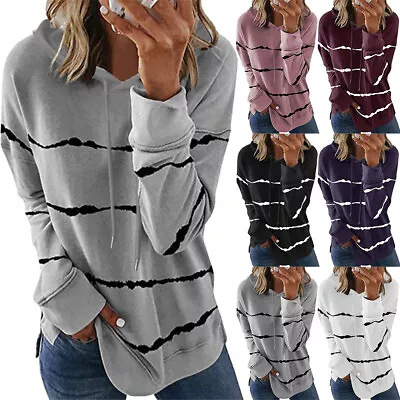 Buy Women Striped Loose Pullover Hooded Sweatshirt Long Sleeve Casual Hoodies Tops  • 11.69£