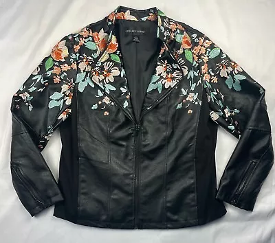 Buy Colleen Lopez Faux Leather Jacket Embroidered Floral Design Women’s Size Large • 23.68£