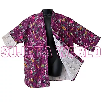 Buy Floral Artisan Kantha Hand Stitch Kimono Jacket Boho Hippie Langenlook Indie M L • 24£