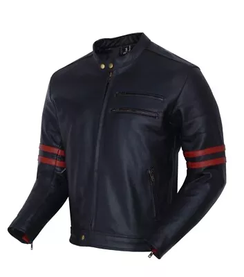 Buy Mens Black Genuine Cow Leather Biker Motorbike Motorcycle Racer Jacket CE Armour • 99.99£
