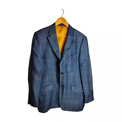 Buy Harvie Hudson Mens Jacket Lanificio Di Tollegno Blue Check Size L Tux Blazer • 48£