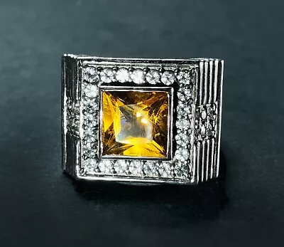 Buy RARE VINTAGE Men's Ring CITRINE TOPAZ Sterling NEO-AZTEC MEXICAN STEPPED PYRAMID • 275.75£