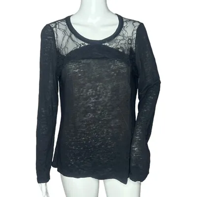 Buy Sanctuary Shirt Womens Large Black Sheer Burnout Lace Linen Neutral Minimalist • 18.87£
