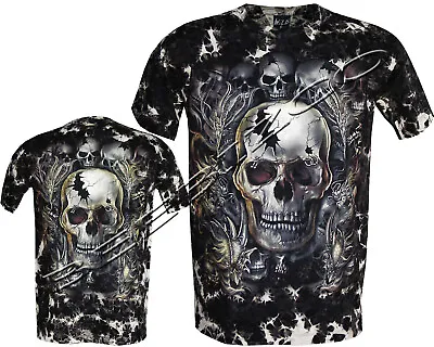 Buy Biker Skull Dragon Snake Grim Reaper Glow In Dark Tattoo Goth Tye Dye T-Shirt • 11.95£