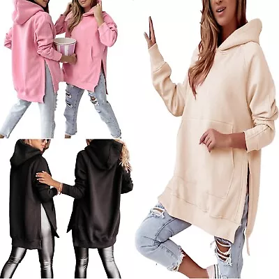 Buy Women's High Neck Hem Side Slits Hoodie Ladies Long Sleeve Oversized Sweatshirt • 15.99£
