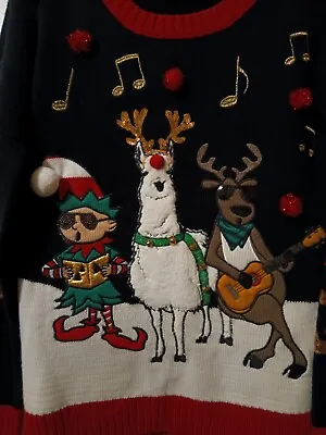 Buy Vtg Size S Holiday Traditions Christmas Ugly Sweater  Rocking Rudolph Band • 18.08£