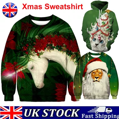 Buy Christmas Xmas 3D Hoodie Men Women Unisex Cat Jumper Hoodie Sweatshirt Pullover· • 17.29£