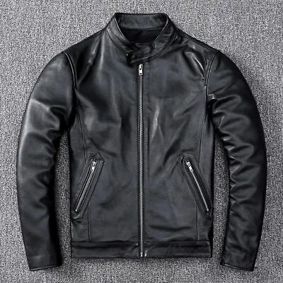 Buy Men's Leather Jacket Motorcycle Slim Fit Collar Up Biker Casual Jacket • 15£