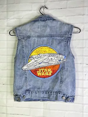 Buy Gap X Star Wars Millennium Falcon Embroidered Patch Denim Jean Vest Boys Size M • 44.30£