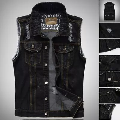 Buy Mens Denim Jacket Hippy Biker Sleeveless Jeans Vest Coat Outwear Waistcoat Hot • 26.76£