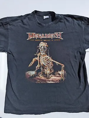 Buy Megadeth - The World Needs A Hero 2001 Tour T-Shirt - XL *HAS HOLES* • 74.99£