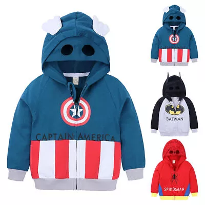 Buy Kids Boy Marvel Superhero Hoodie Coat Zip Hooded Jacket Sweatshirt Outwear Tops • 11.59£