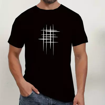 Buy Line Cross Pattern Print T-shirt Short Sleeve Mens Cotton Shirts Men's Crew Neck • 9.45£