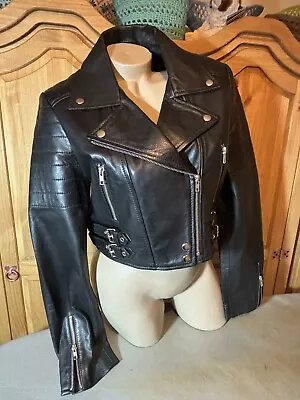 Buy MISSY Ladies Leather Cropped Jacket Biker Short.  Rockabilly Black Leather 14 • 50£