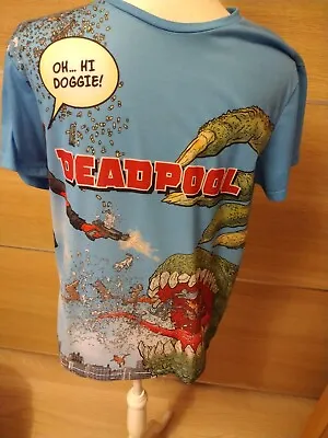 Buy Mens Medium Deadpool ‘Oh…Hi Doggie!’ Marvel  T-Shirt Blue • 6.99£