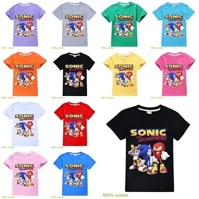 Buy Kids Boys Sonic The Hedgehog Casual Short Sleeve T-shirt Summer Beach Tshirt Top • 8.99£