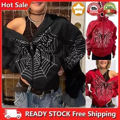 Buy Ladies Oversized Hoodies Spider Pattern Casual Clothes Gothic Style Daily Outfit • 19.67£