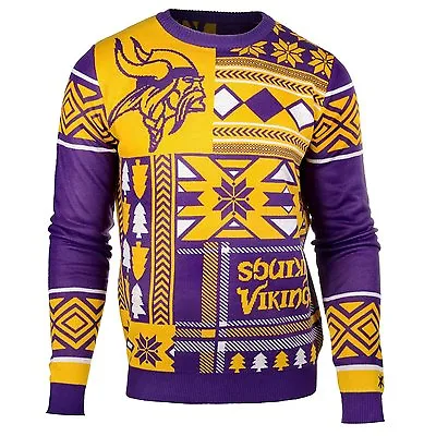 Buy Ugly Christmas Sweater Nfl Minnesota Vikings Patches Football Holiday Xmas Crew • 92.86£