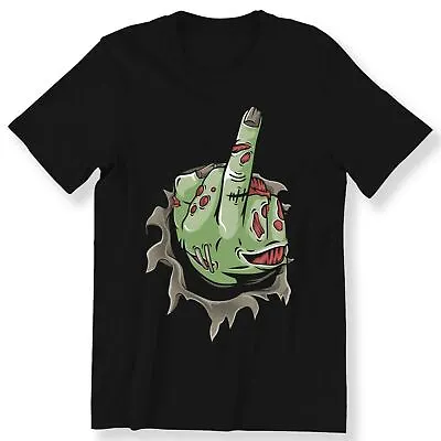 Buy Zombie Middle Finger Men's Ladies T-shirt Halloween Zombie Gift Top 100% Cotton • 12.99£