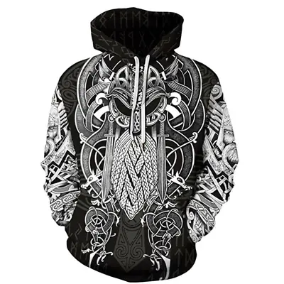 Buy Men's Viking Tattoo Norwegian Mythology 3D Printing Hoodie Pullover Sweatshirt # • 26.38£