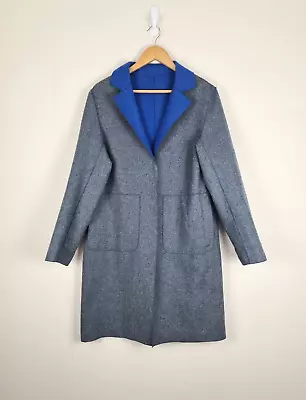 Buy House Of Bruar Blue & Grey Reversible Wool Blend Coat Jacket Size 12 • 55£