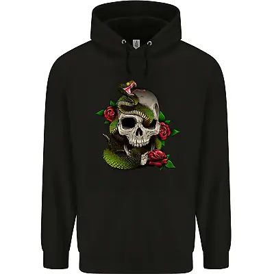 Buy Snake Skull With Roses Tattoo Style Mens 80% Cotton Hoodie • 19.99£