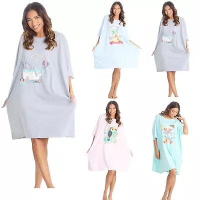 Buy Oversized Sleep T-Shirt Ladies Fit Baggy Nightie Lounge Dress Pockets One Size • 12.99£