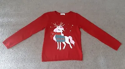Buy Girls H&M  Red With Unicorn Long Sleeved Jumper Size: 8-10 Years • 2.99£