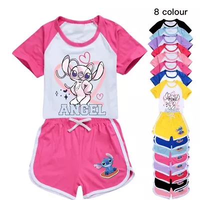 Buy  Kids Lilo Stitch Angel T-shirts Hoodie Pants Tracksuit Sportswear Set Pajamas💕 • 8.99£