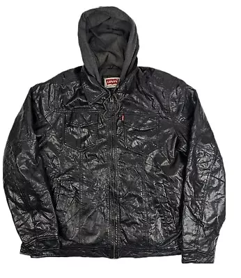 Buy Vintage Levi's Faux Black Leather Trucker Jacket Fleece Lined - Mens Large L • 35£
