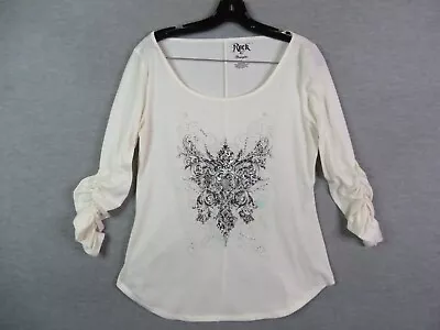 Buy Wrangler Womens Shirt Large L Rock 47 White Rhintestone Cross Ruched Sleeve • 23.67£